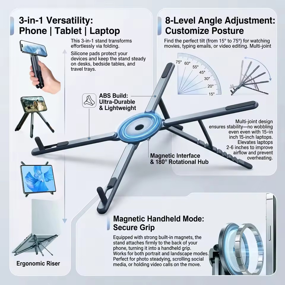 Tablet Lap Desk - Portable Magnetic Phone Holder & Selfie